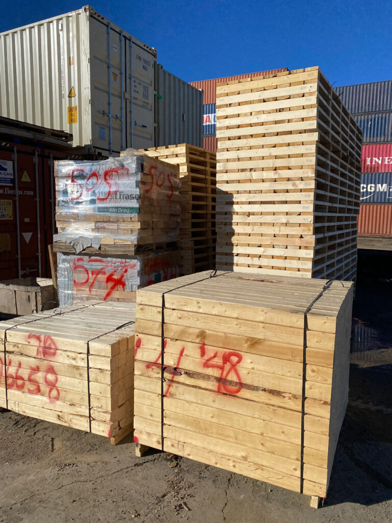 Stacked wooden dunnage supports ready for shipment use